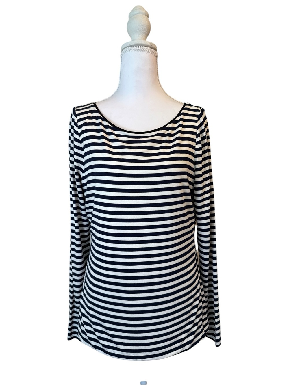 White House Black Market Navy & White Striped Long Sleeve Top